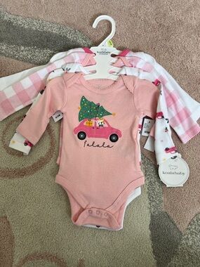 Koala Baby Pink Holiday Car & Tree Baby Bodysuit Set